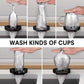 Black cup washer base holding a cup while water sprays upward