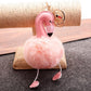 Flamingo plush keychain with white-pink pom pom body, pink beak, metal key ring