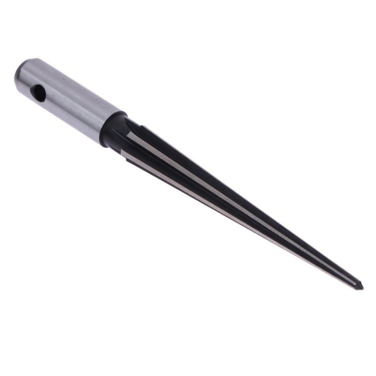 T-handle taper reamer with silver head, black central section, and pointed cutting tip