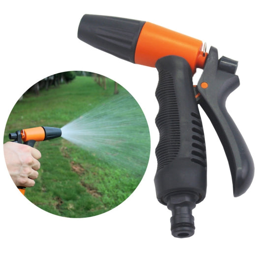 Garden hose nozzle sprinkler trigger sprayer, orange and black, with flow control