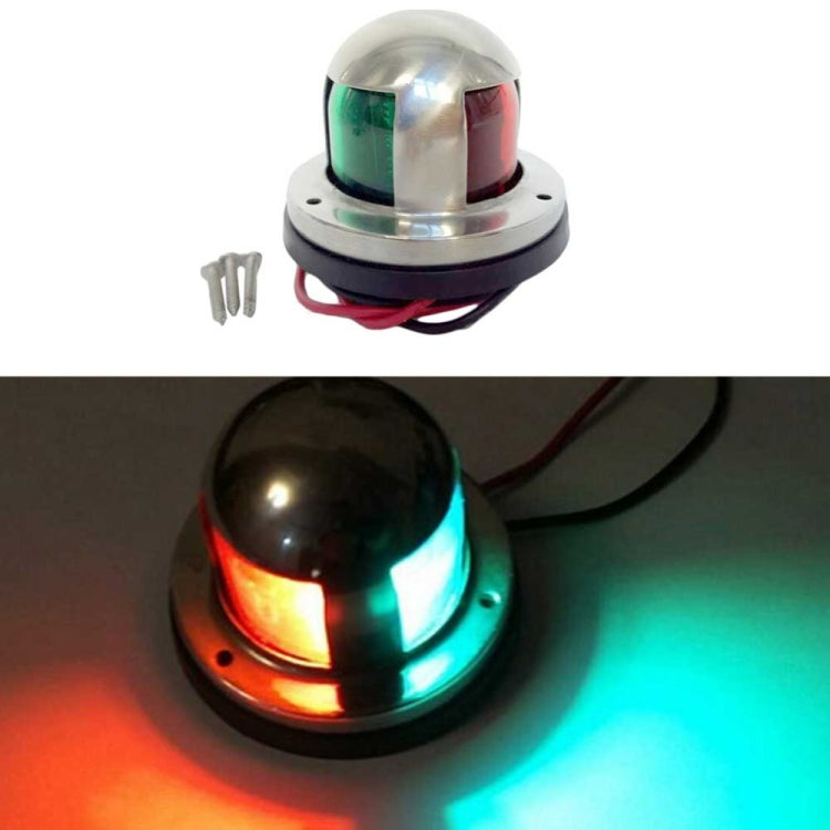 Stainless steel marine LED signal light with red/green lens, lit with wires