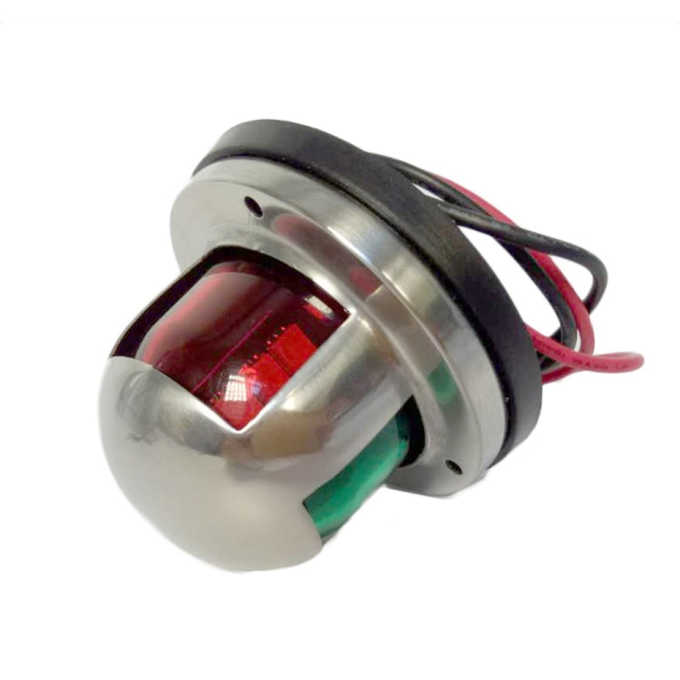 Stainless steel two-color marine signal light, side view with red and green lenses
