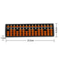 Plastic 15-digit abacus with orange beads and white rods, black frame with size markings