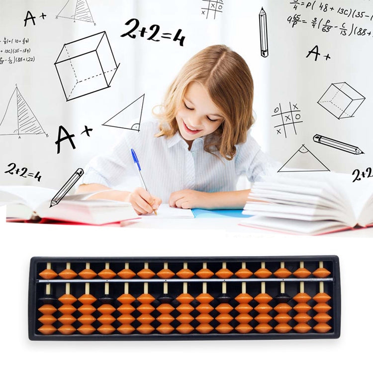 Plastic 15-digit abacus tray with orange beads and white rods