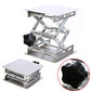 Stainless steel lift platform with scissor mechanism and height-adjusting hand knob