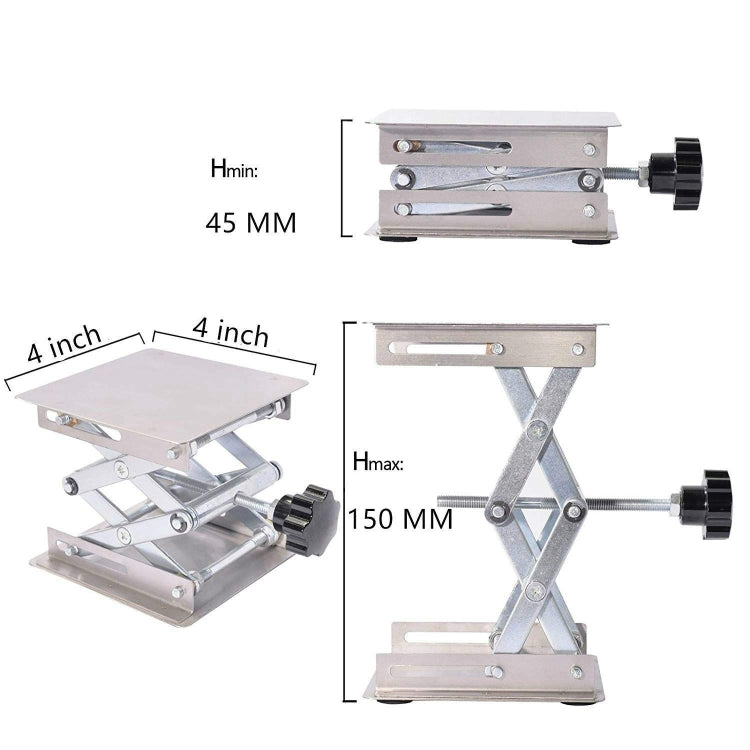 Stainless steel lab lifting platform with adjustable height scissor frame and knob