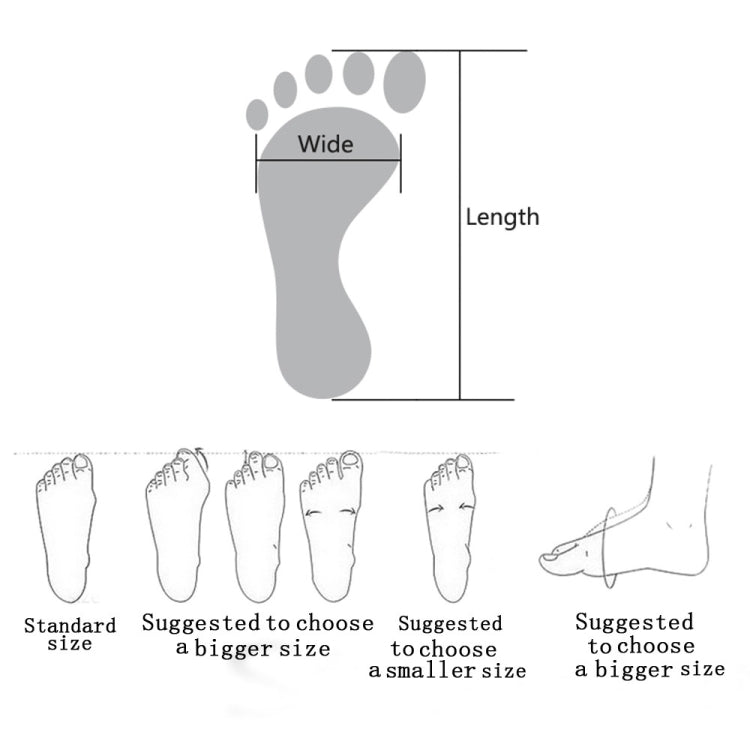 Sneaker sizing guide showing standard, wide, and suggested size choices for fit