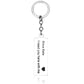 Silver keyring with chain and rectangular tag engraved “Drive Safe I need you here with me”