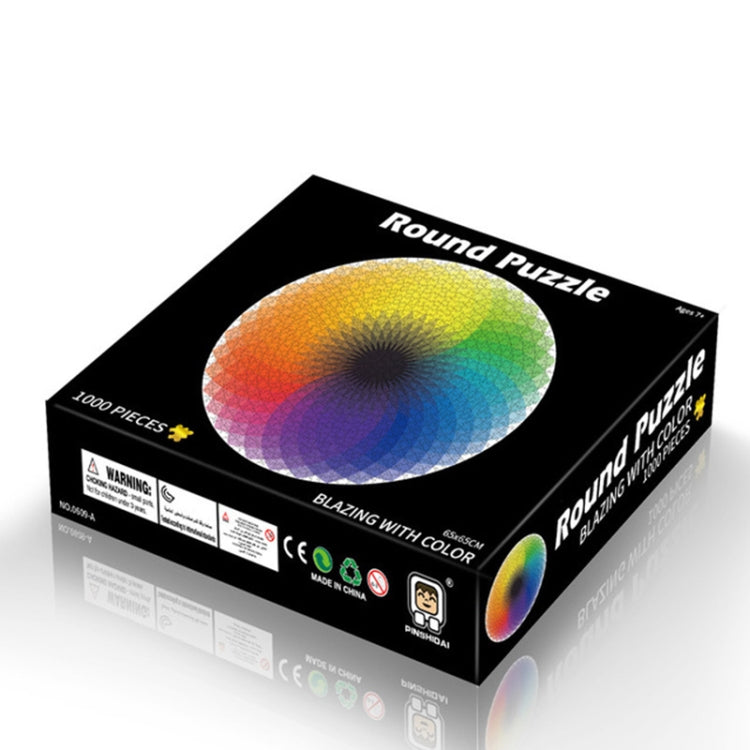 Round rainbow gradient jigsaw puzzle with box, circular target graphic
