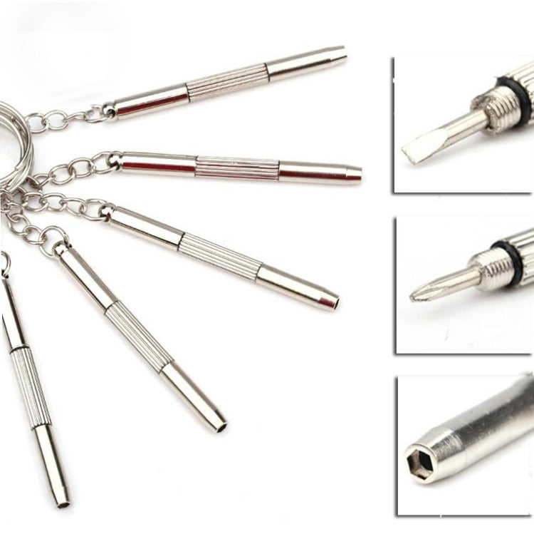 Mini screwdriver keychain tool with removable bit ends and hex socket head
