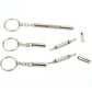 Three metal mini screwdriver keychains with round split-ring loops