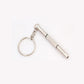 Screwdriver-shaped keychain tool with round key ring and silver finish