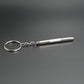 Screwdriver-shaped keychain tool with round key ring and silver metal body