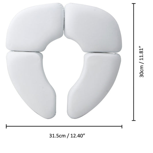 White folding padded toilet seat cover with four cushioned support pads