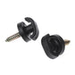 Black plastic luggage net hook links with metal screws, angled close-up (2 pcs)