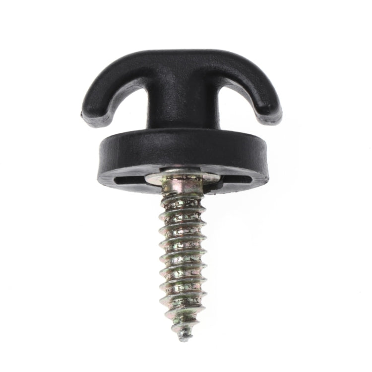 Car trunk luggage net hook, black plastic clamp with metal screw, front view