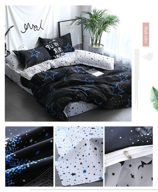 Star bedding set in dark navy and white, duvet with star pillowcases and sheet