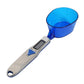 Blue digital spoon scale scoop with LCD display on metal handle