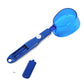 Blue digital spoon scale with scoop cup and LCD handle, opened view