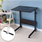 Removable laptop desk in dark wood with phone slot, storage shelf, and rolling casters