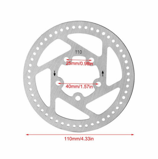 Electric scooter disc brake rotor with size diagram and red measurement marks