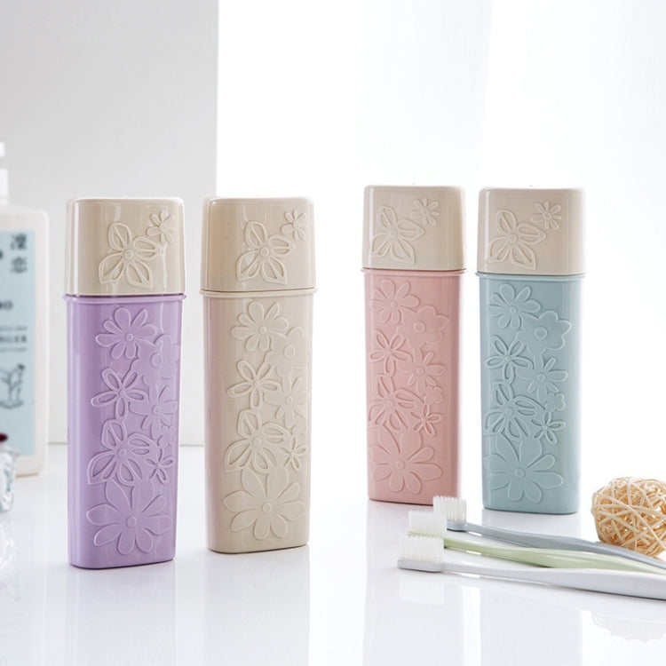 Carved flip-top toothbrush holder set with flower embossing, travel size