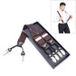 Adjustable trouser strap clip set with brown webbing and four metal clamp clips