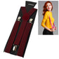 Burgundy adjustable suspenders with round center patch and silver metal clips