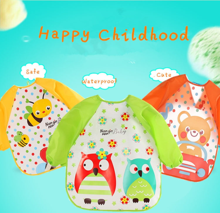 Assorted waterproof long-sleeve baby bib aprons with animal prints, safe and cute styles