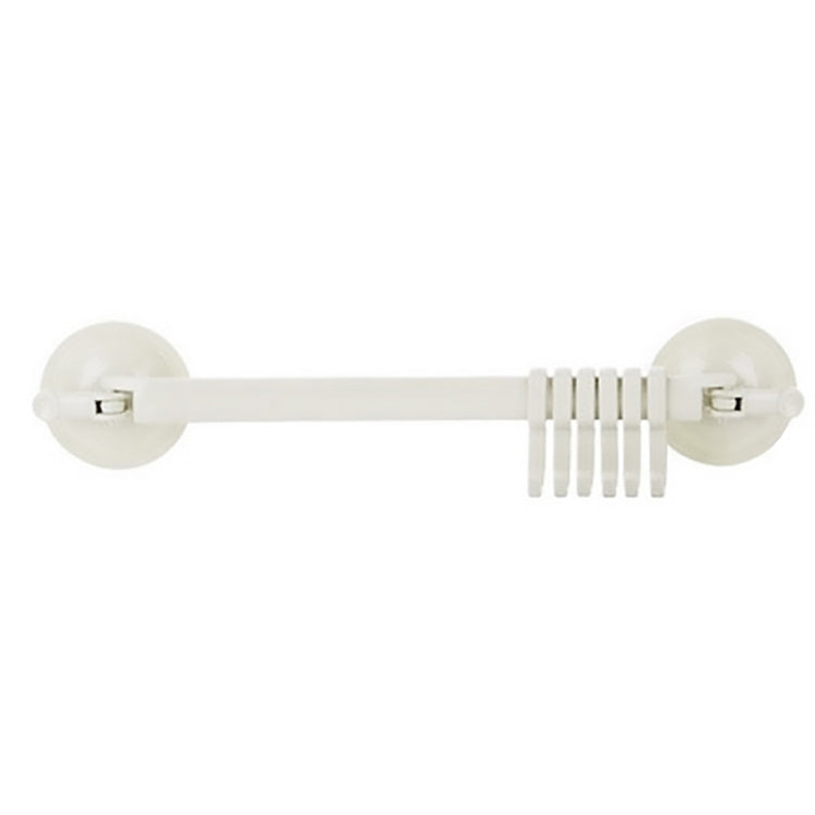 Beige suction cup towel hook bar with two round mounts and locking ridges