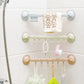 Beige wall towel hook rack with suction cups and multiple hanging hooks