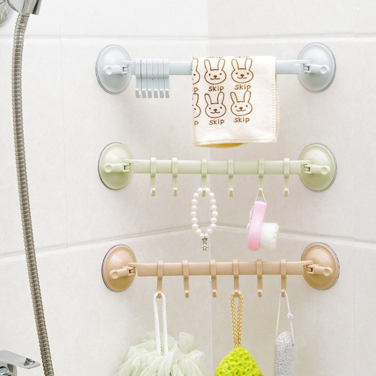 Beige wall towel hook rack with suction cups and multiple hanging hooks