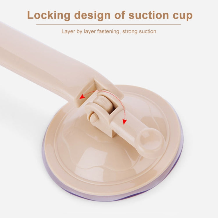 Beige suction cup mount for wall hook, shown locked and pressed