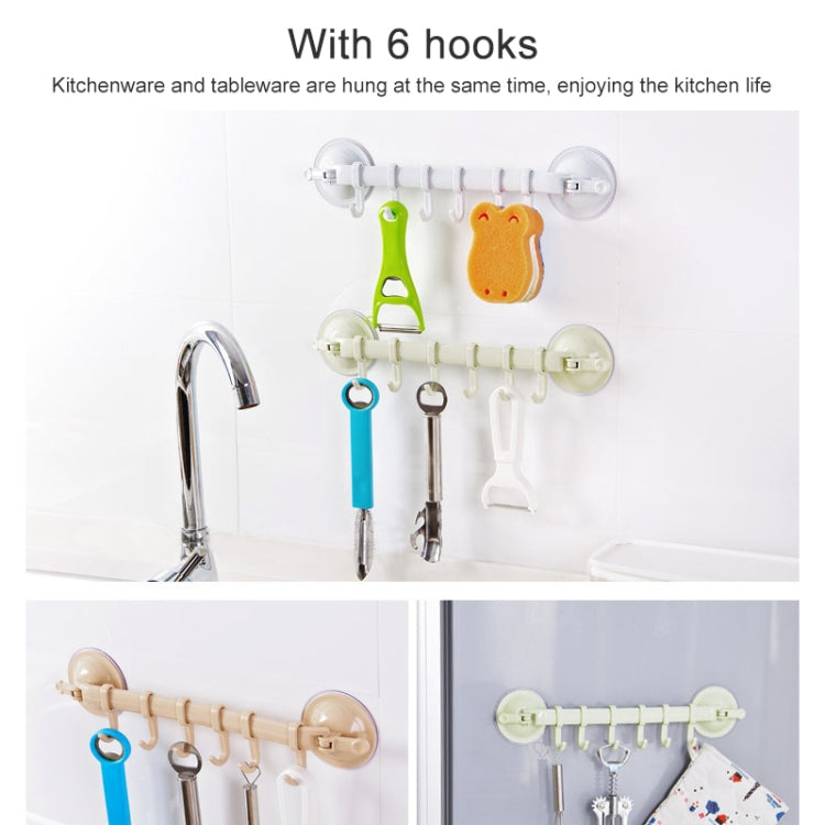 Beige towel hook bar with suction cups and six hanging hooks