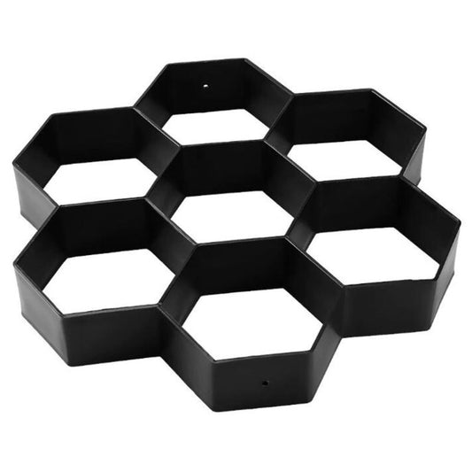 Hexagonal plastic paving mold with 7 dark trays for DIY garden walkway slabs