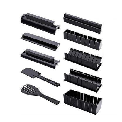 Sushi rice ball making mold set with multiple rectangular presses and black tools