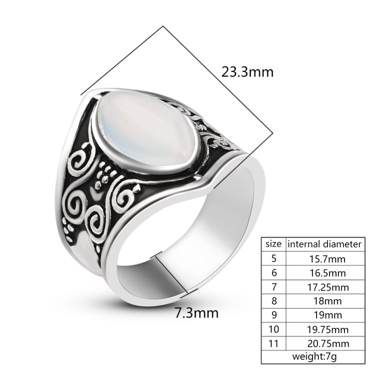 Silver ring diagram with 7.3mm width, 23.3mm top size, internal diameter table