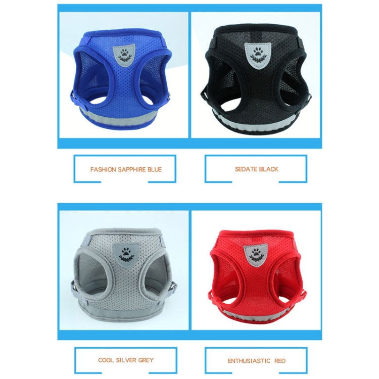 Dog reflective mesh safety vest harness color options: blue, black, grey, red