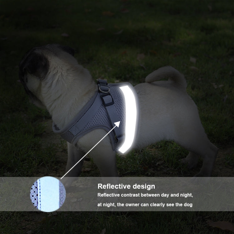 Blue reflective dog mesh safety vest harness with bright reflective strip and lead