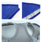 Blue reflective mesh dog safety vest harness fabric and silver trim close-up