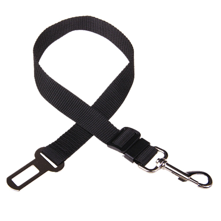 Pet car safety belt with metal swivel clip, black nylon strap