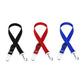 Pet car safety belt set with black, red, and blue nylon straps and clips