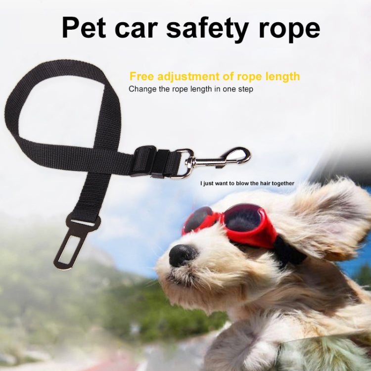 Pet car safety belt with metal hook clip, black nylon strap