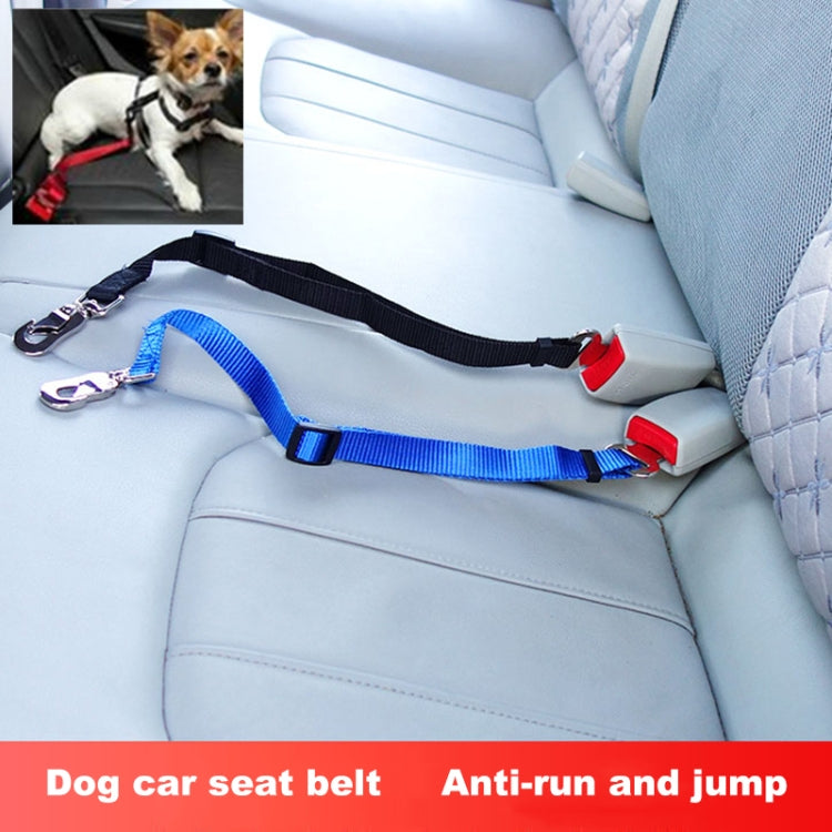 Pet car safety belt with metal clips, blue nylon strap for car seat
