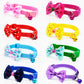 Adjustable pet bell collars set with pink, red, yellow, blue, green, and purple bows