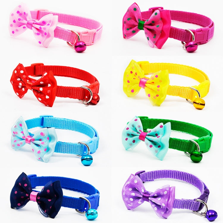 Adjustable pet bell collars set with pink, red, yellow, blue, green, and purple bows