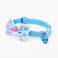 Light blue adjustable pet bell collar with polka-dot bow