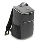 Gray insulated cooler backpack with front zipper, top handle, and side shoulder straps