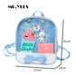Light blue mini transparent backpack with cartoon bunny patch and big bow front