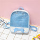 Mini transparent children's backpack in light blue with bow front detail and side strap